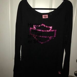 Harley Davidson Breast Cancer off the shoulder top